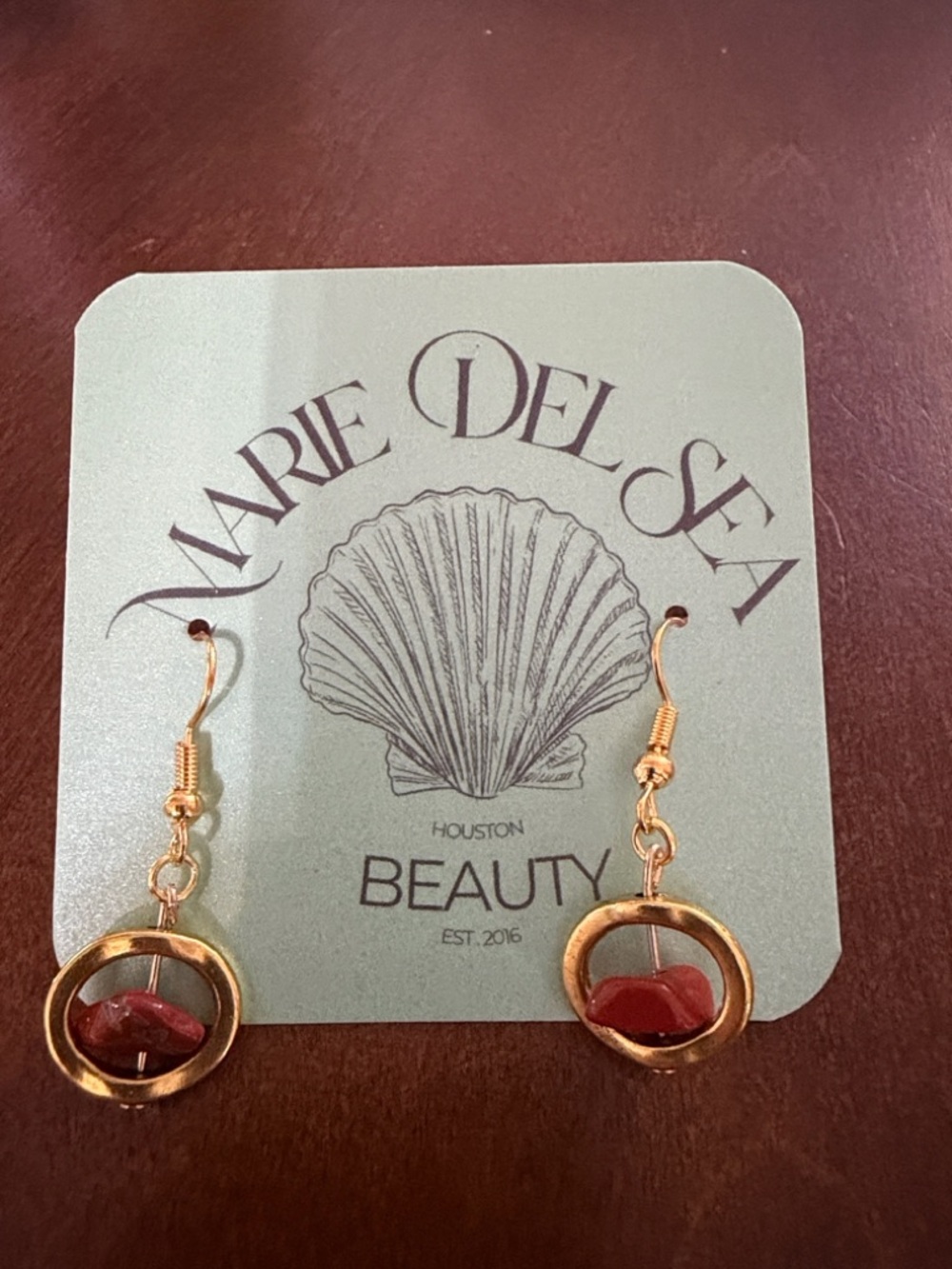 Gold Hoop Earrings with Red Stone